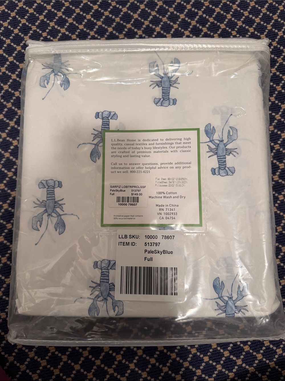 L.L. Bean x Sara Fitz Bedding with Blue Lobster Print - Picture 2 of 2